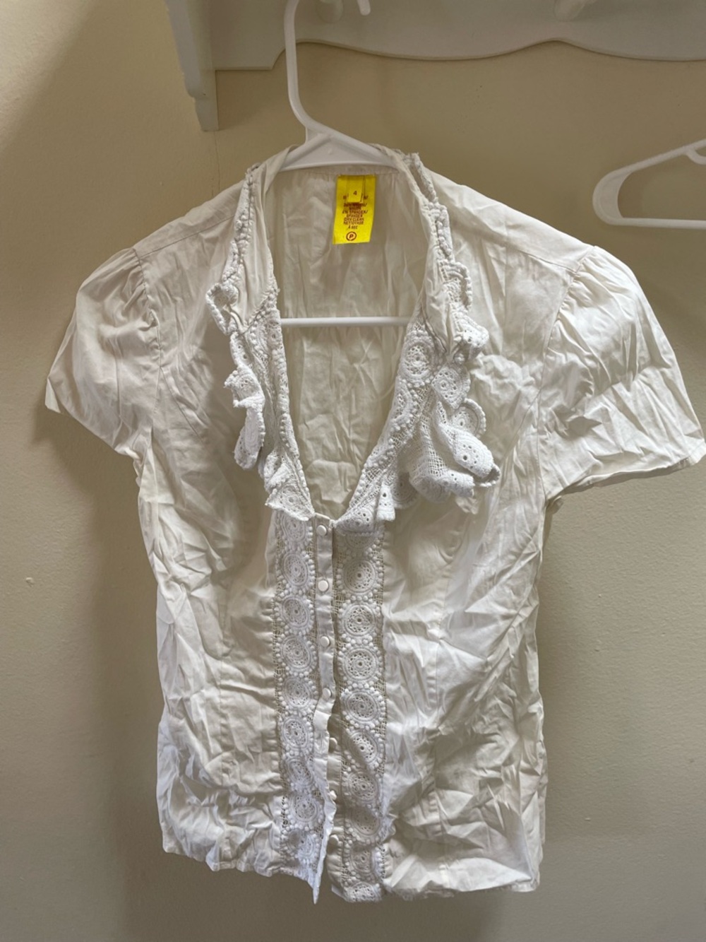 White Eyelet Ruffle Button-Front Blouse